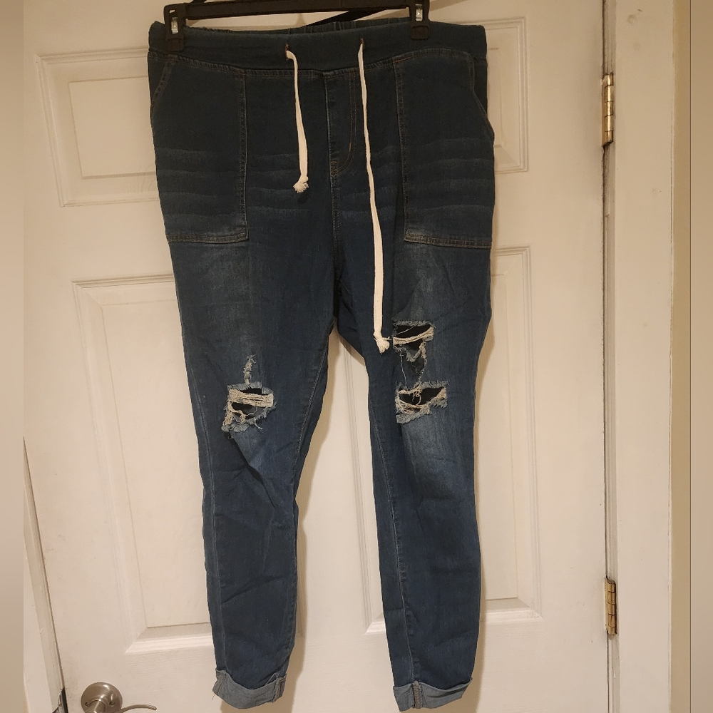 SHEIN Blue Ankle Cropped Jeans Classic Indigo
